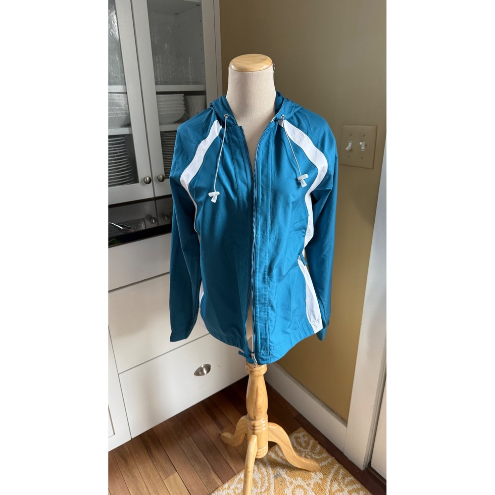 Nike‎ Golf FitStorm Women Teal Blue White Hooded Full Zip Windbreaker Jacket S